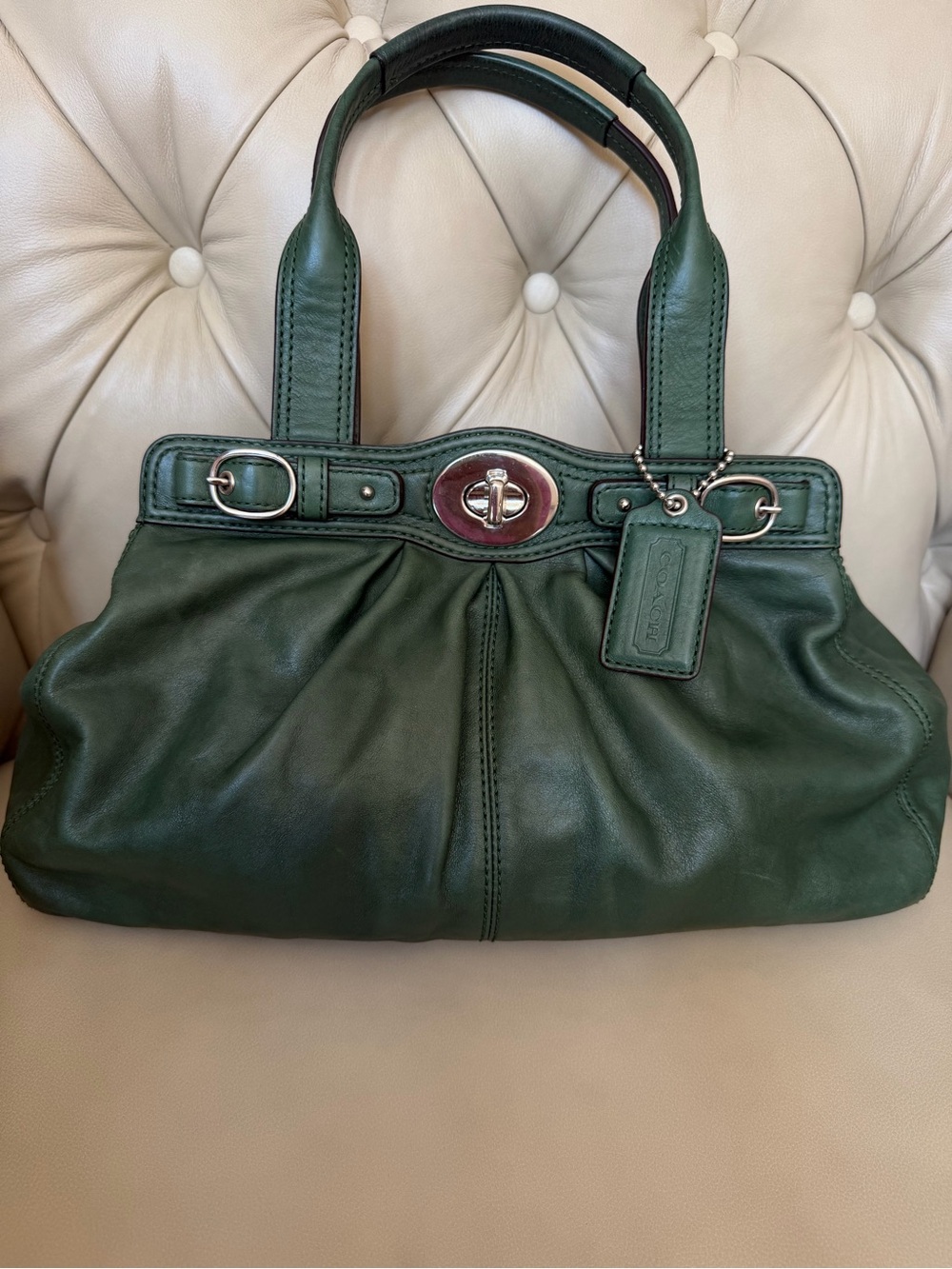 Vintage Coach Garnet Green Leather Shoulder Bag Satchel Purse Style 13914 Y2K